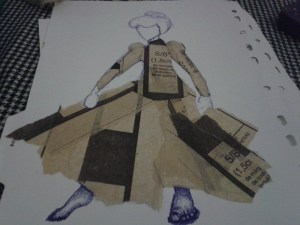 Works in progress on a dress pattern collage dress