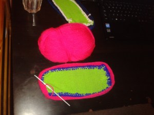 Neon pink first crocheted layer of colour