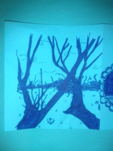 Drawing art nouveau winter field