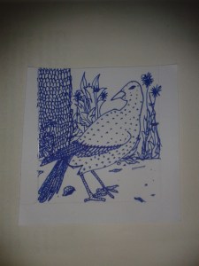 Drawings bird tree leaves and thistle