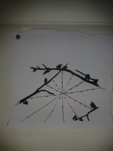 Cobweb morning dew black and white drawing