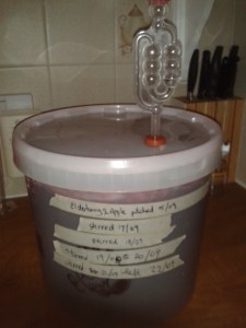 Elderberry apple wine fermenting bucket airlock