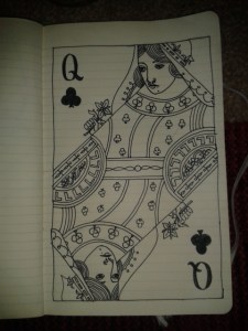 queen of spades card drawing ink