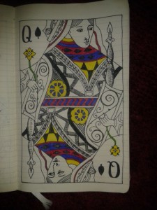 adrawingaday cartomancy queen of spades ink