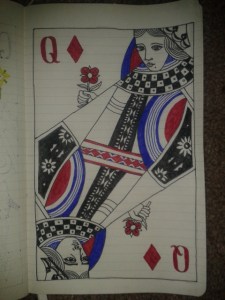 queen of diamonds self portrait sketch 