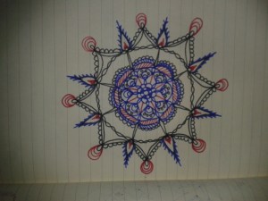 red blue black ink adrawingaday moleskine mandala