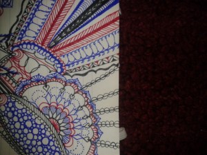 blue red black ink fine line mandala excerpt