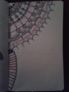 black red blue fine ink moleskine mandala