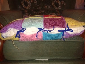 Elmer square rainbow granny pillowcase pattern with ties