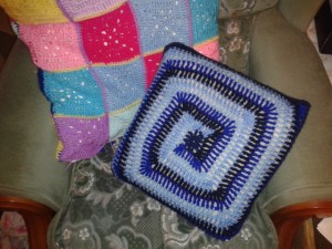granny square pillow case crocheted geometric swirl