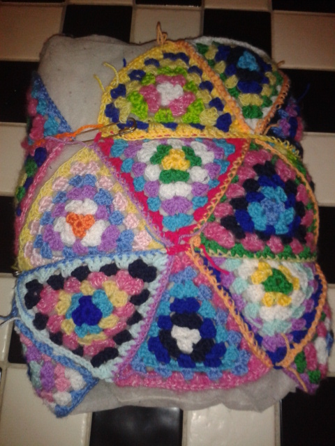 finalising DIY pattern crocheted granny triangles