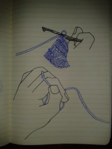 crocheting hands ink drawing moleskine