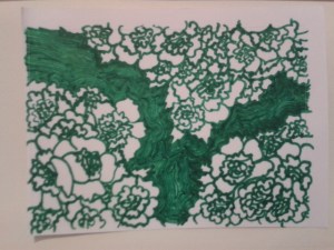 green ink floral sticker drawing