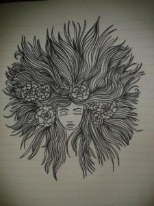 carnations hair black ink drawing moleskine