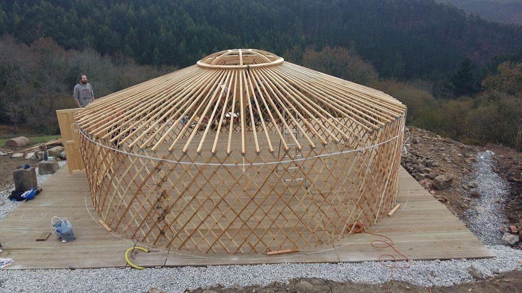 Yurt poles up covering and waterproofing yurt next step