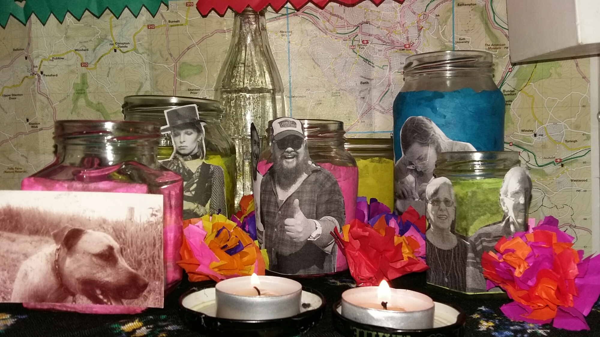 Paper lanterns remembrance day of the dead Glass tea light shrine day of the dead