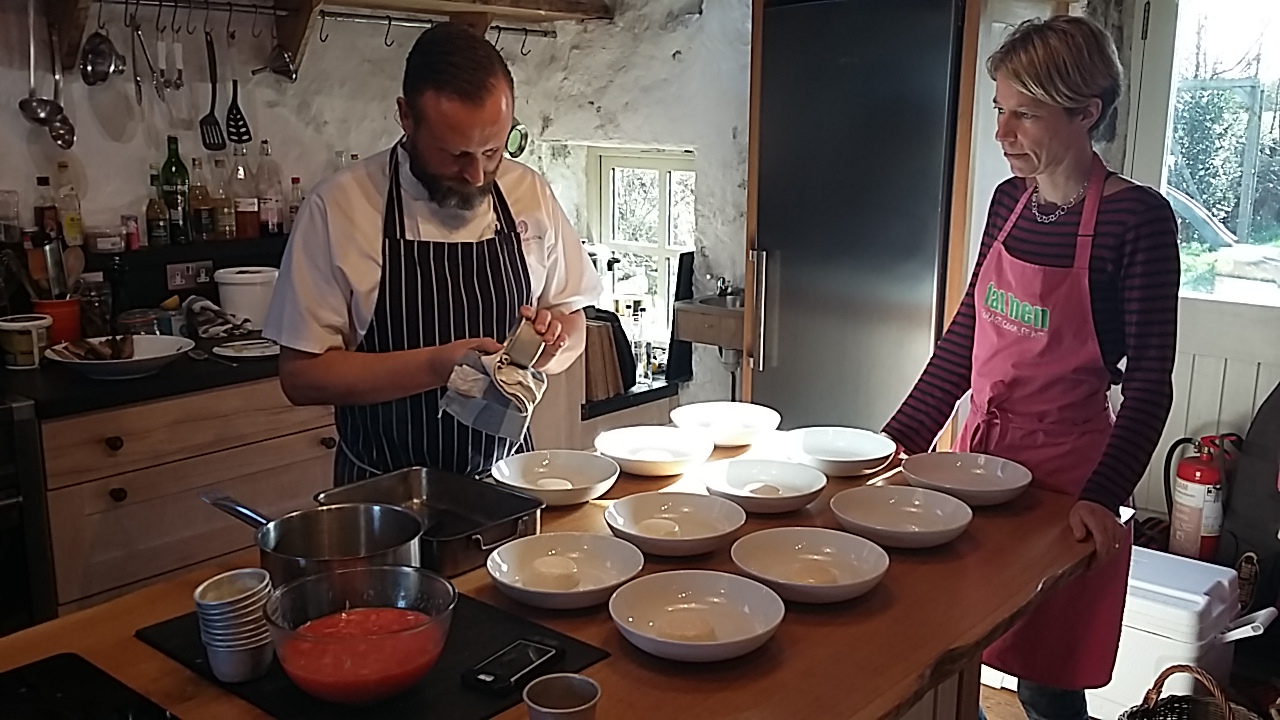Chef demonstration tasting of vanilla pannacotta