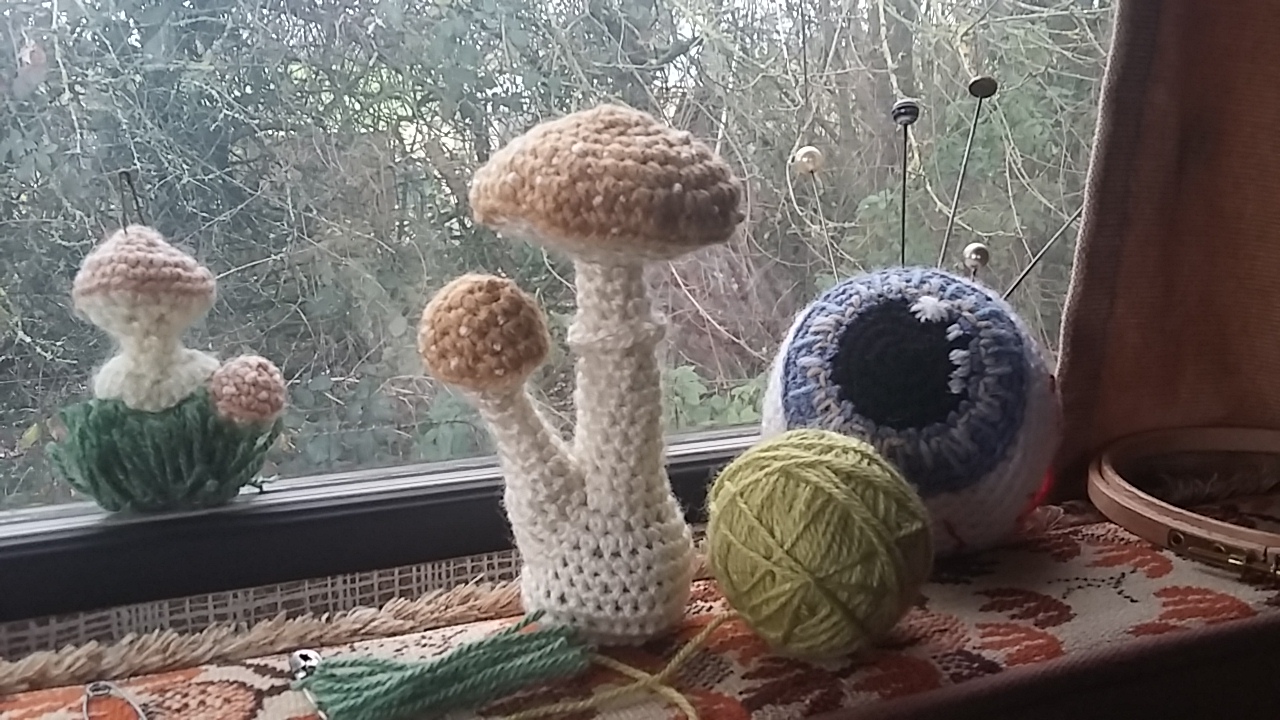 crocheted embroidered anatomy fungi artwork